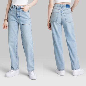 Size 10 - Womens High-Rise 90s Relaxed Slashed Straight Jeans - Wild Fable